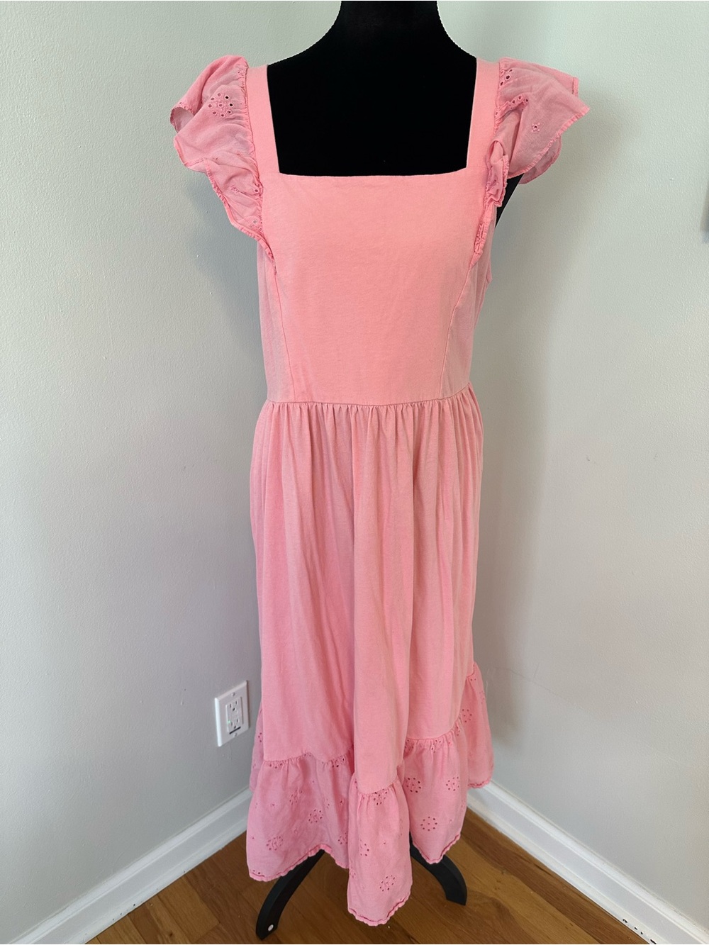 J. Crew Women’s Blush Pink Eyelet Ruffle Sleeve Lightweight Dress - 100% Cotton